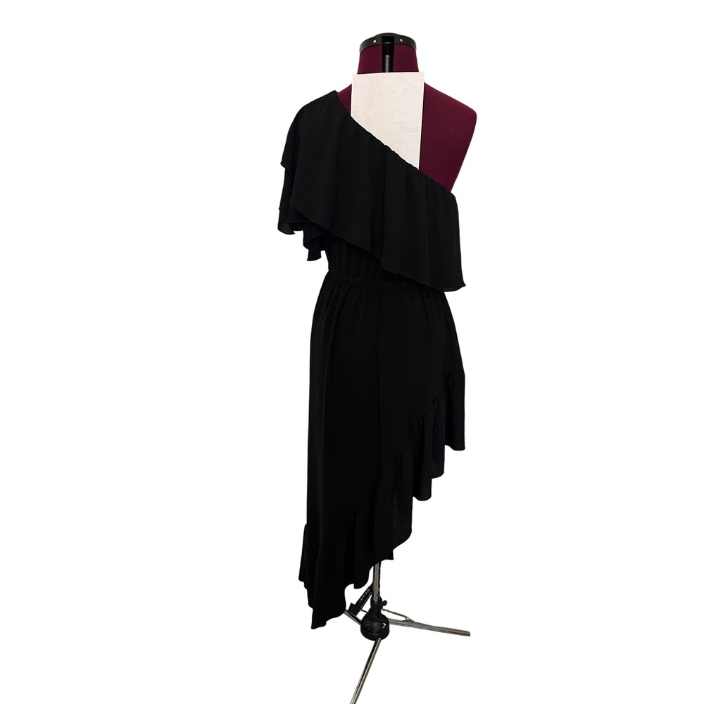 Zesica Womens One Shoulder Ruffle High Low Maxi Dress Black Size S NWT